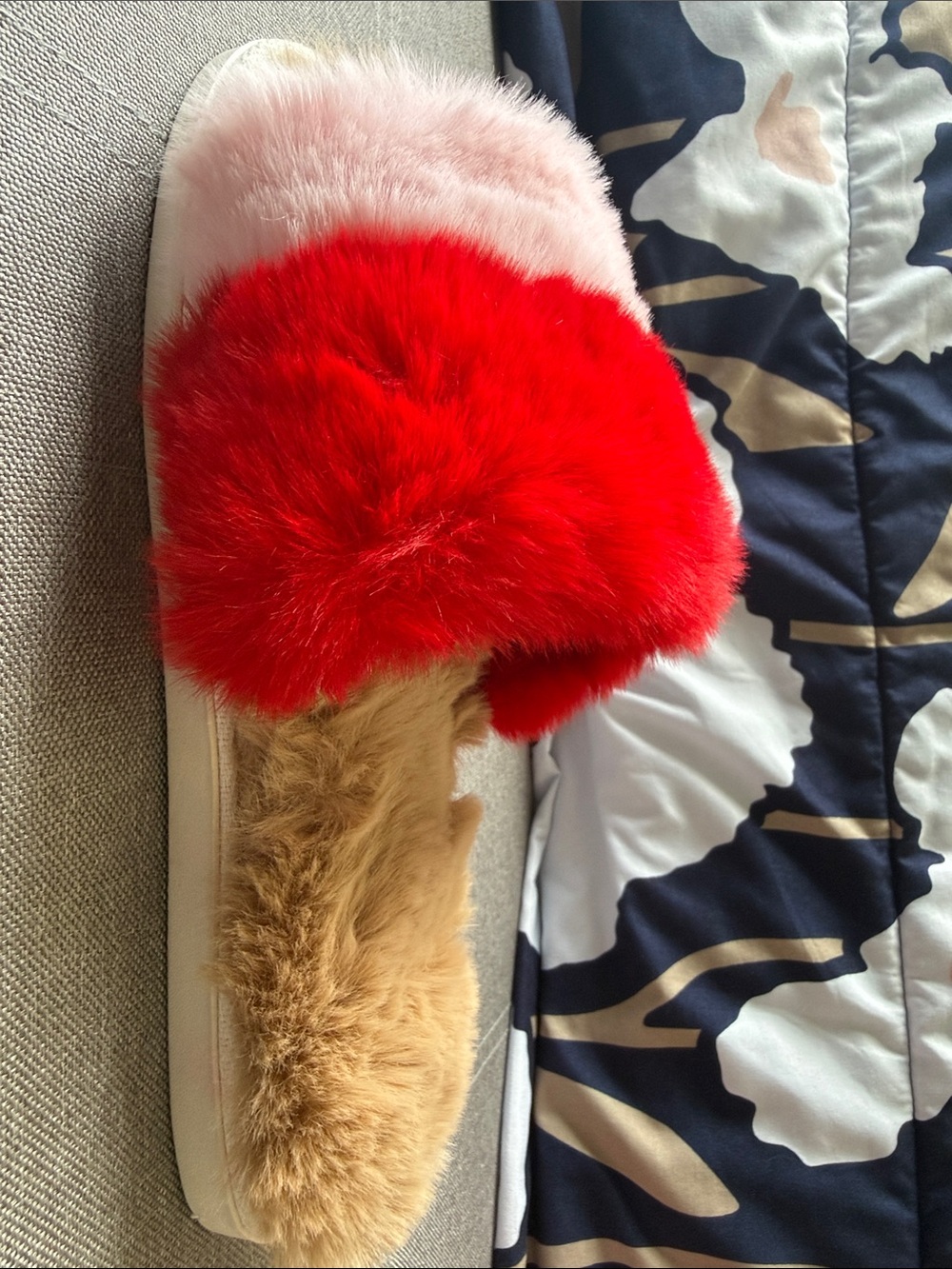 Shiraleah Red & Light Pink Faux Fur Slide Slippers